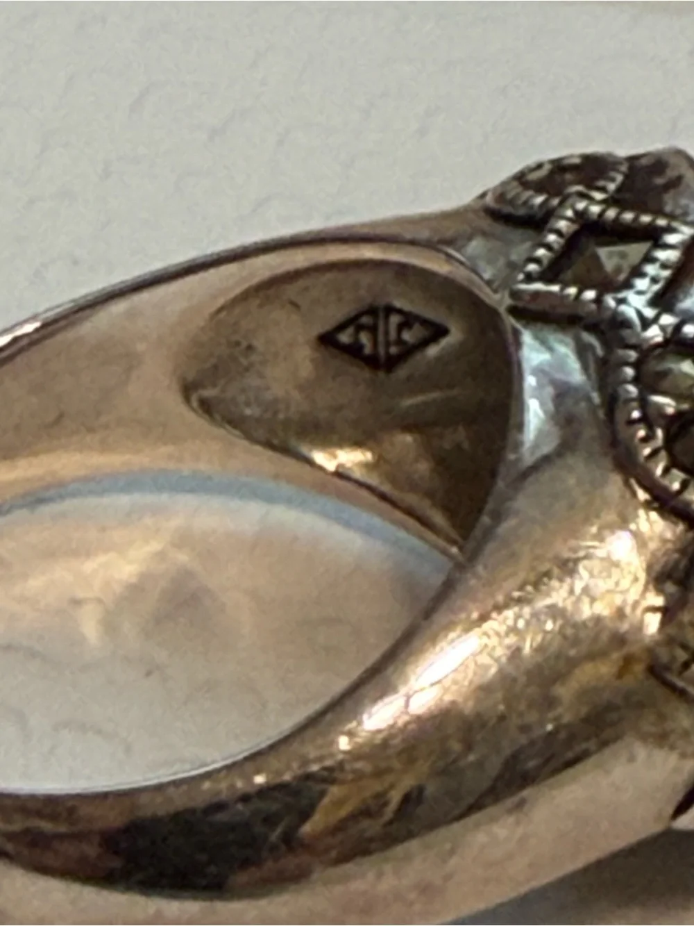 Judith Jack Art Deco Sterling shield silver oval Marcasite ring